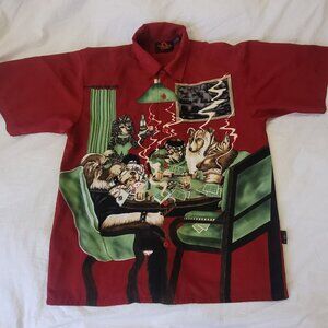 Vintage Men’s Dragonfly Clothing Company Y2K Dogs Playing Poker Shirt Large